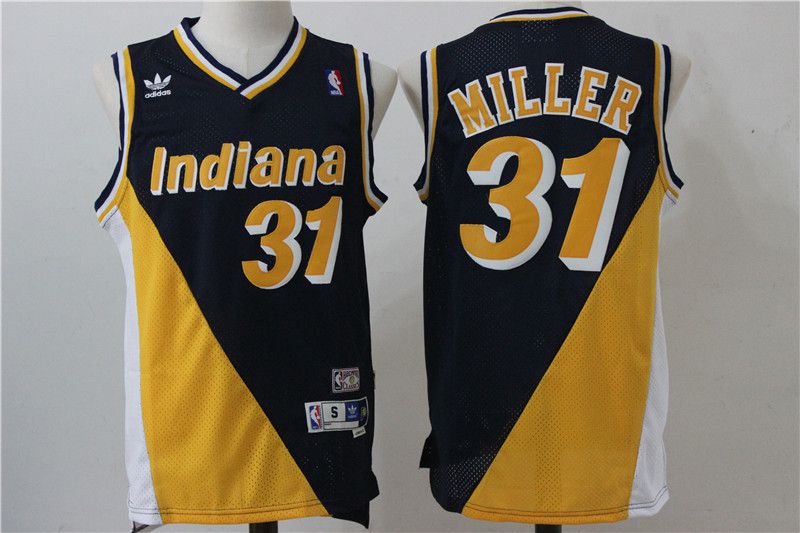 Men Indiana Pacers 31 Miller Black Yellow Throwback Adidas NBA Jersey